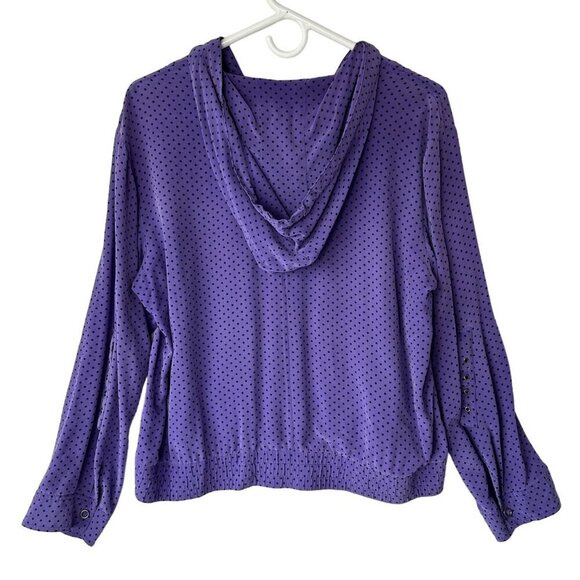 Chicos Design Silk Purple Polka Dot Zip Up Hooded Lightweight Jacket Size L (2) - Picture 2 of 14